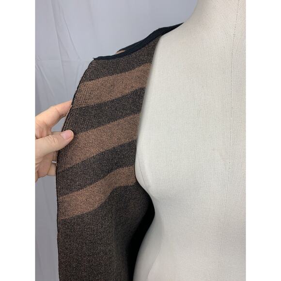 Ava Open Front Chevron Cardigan Sweater Black Tan S - Picture 5 of 10